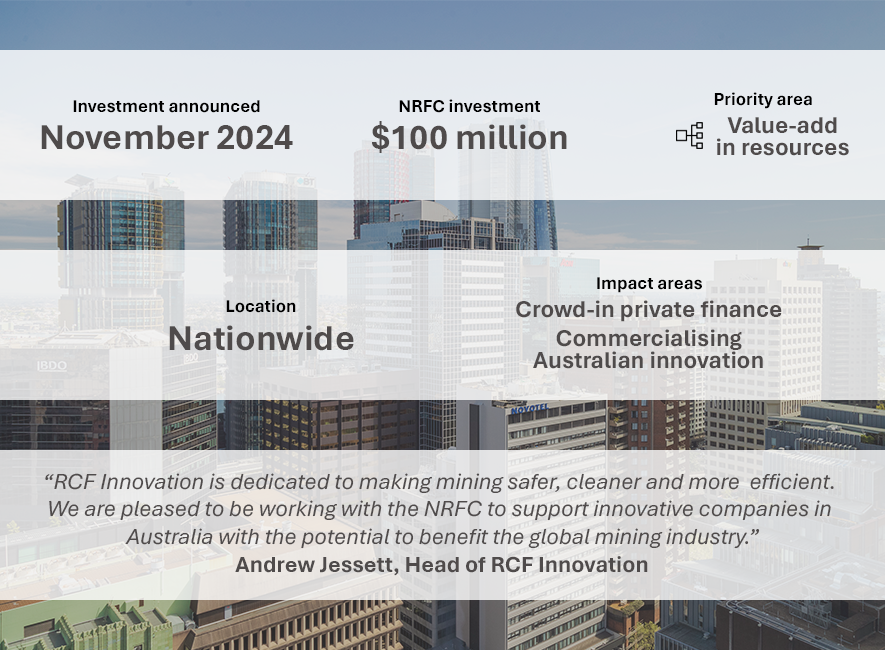 A graphic of the details of the NRFC's partnership with Resource Capital Funds.