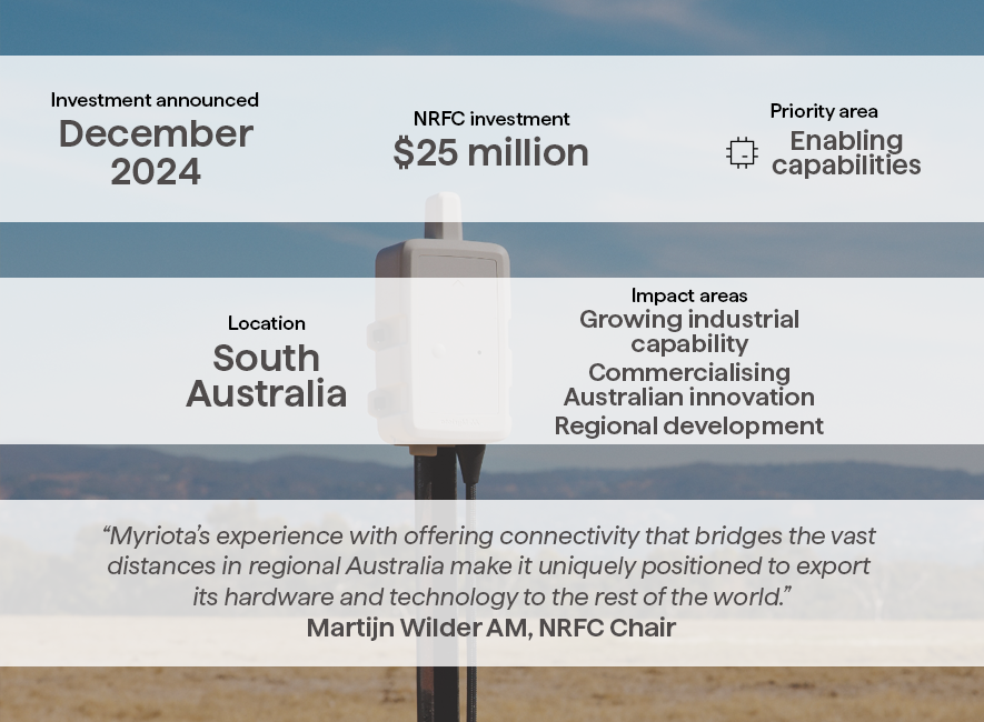 A graphic of the details of the NRFC's investment in Myriota.