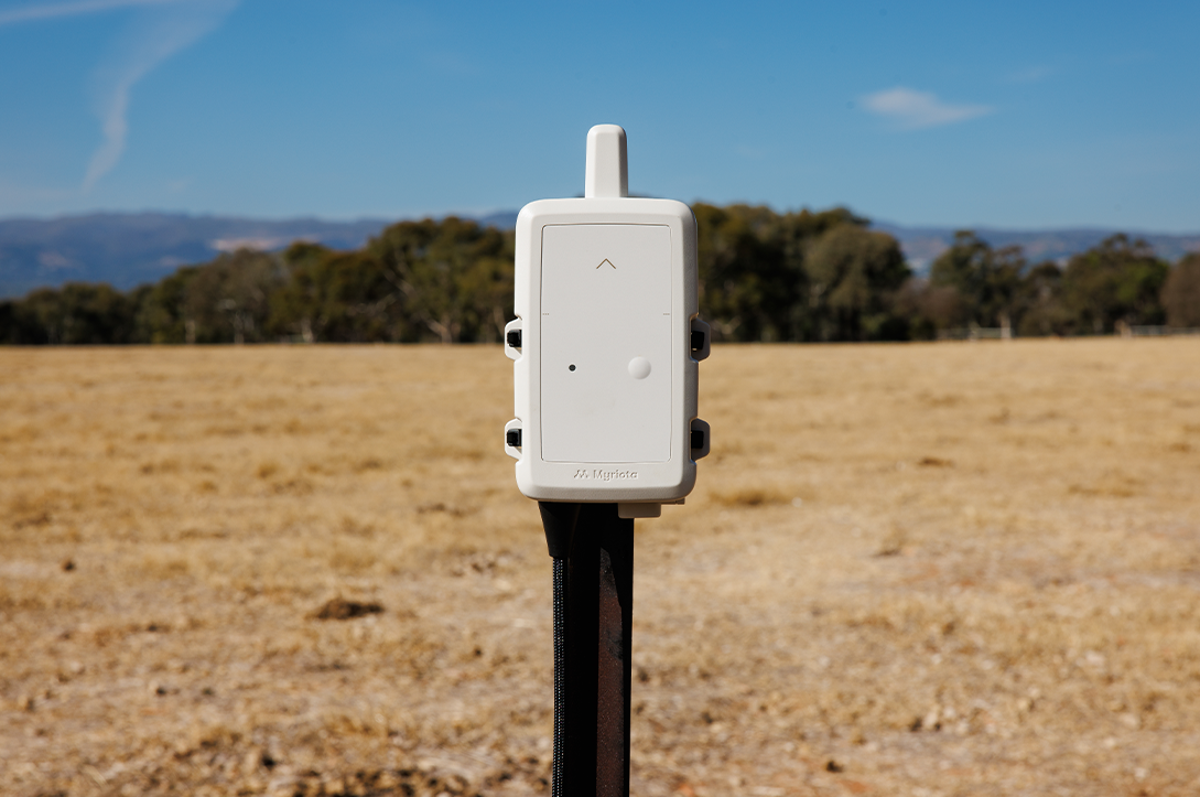 A photo of a Myriota sensor in the field.